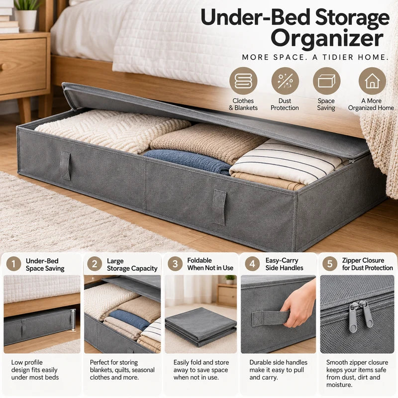 Under Bed Clothes & Blanket Storage Organizer – Foldable
