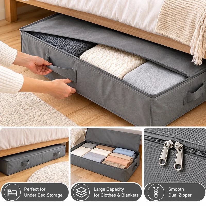Under Bed Clothes & Blanket Storage Organizer – Foldable