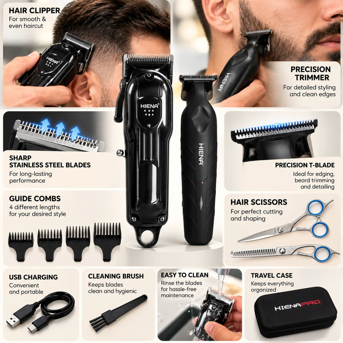 Hiena Professional Hair Clipper Kit for Men